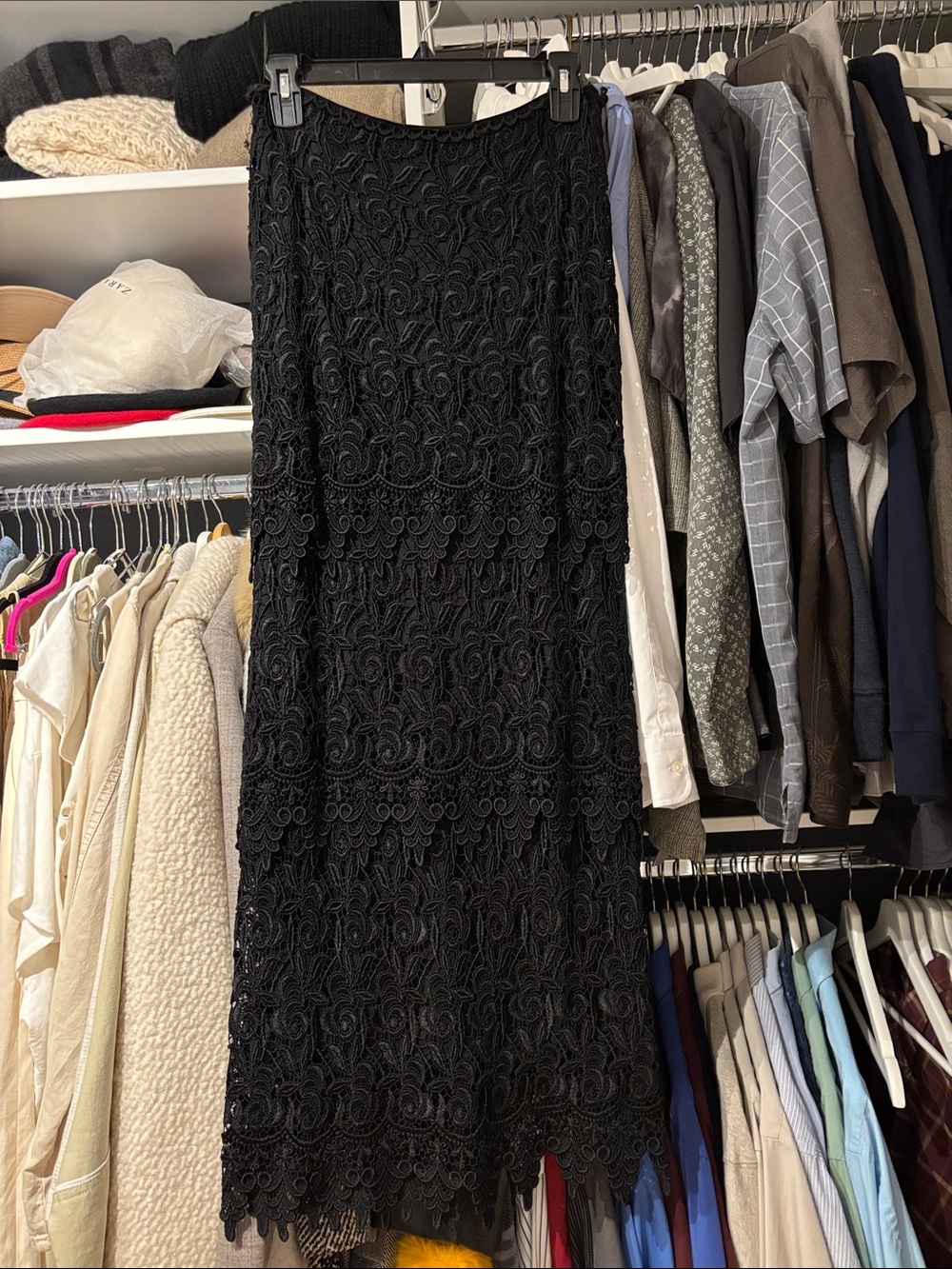 Nicole Bakti Black Lace Maxi Skirt with Tiered Scalloped Hem